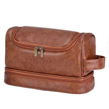 trousse de toilette 320g double matériau en cuir imperméable grande capacité portable peut être porté à la main sac à cosmétiques